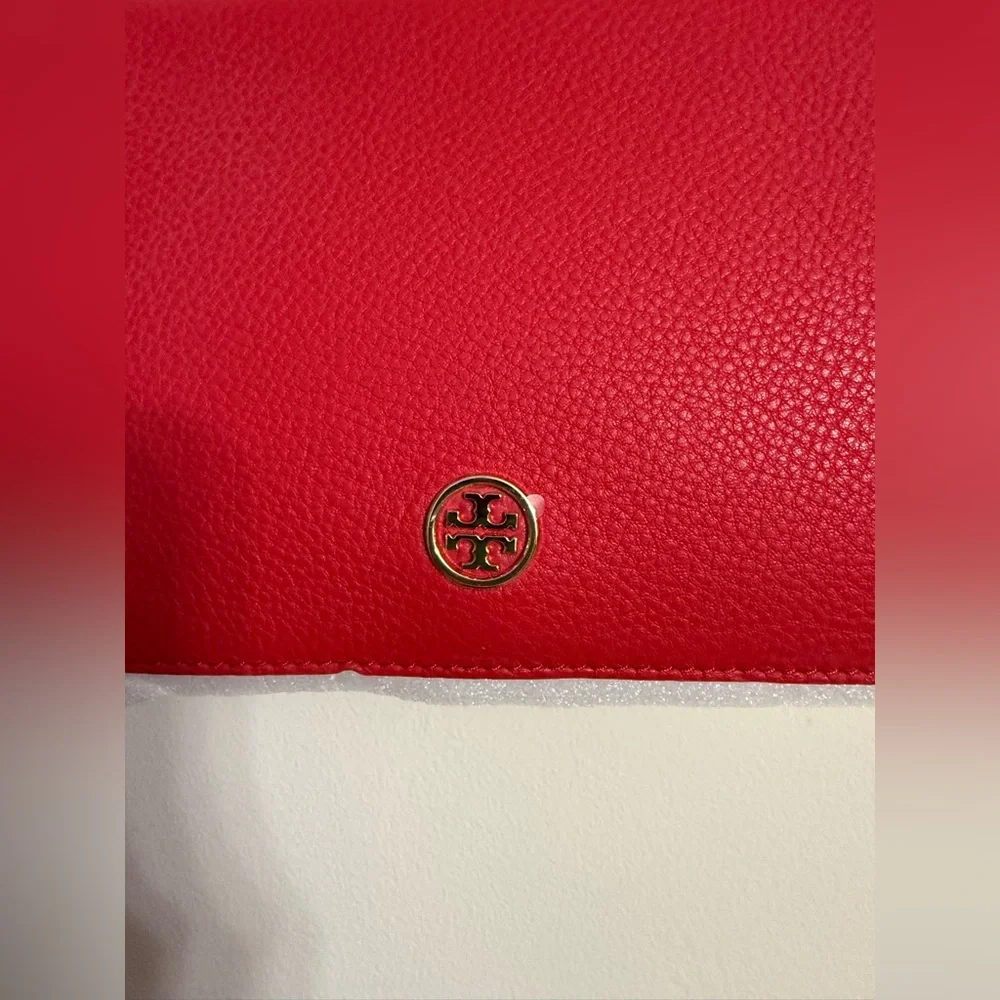 TORY BURCH Pebbled Leather Shoulder Bag With Adjustable Chain Vermillion Red - Picture 10 of 12